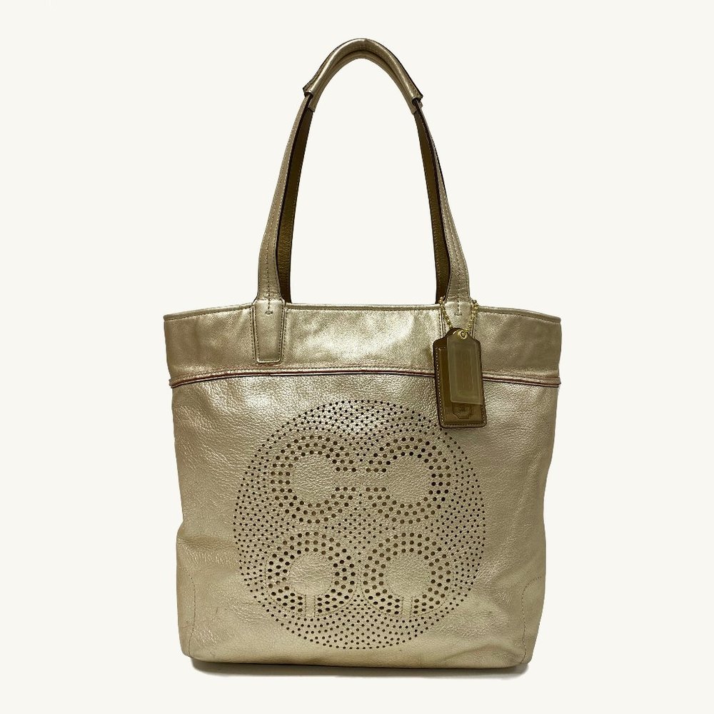 Coach 17041 Audrey Perforated Gold Leather Tote Bag